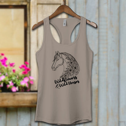 Ladies Shirt Adult Racerback / XS / Warm Grey Wildflowers And Wild Horses Shirt