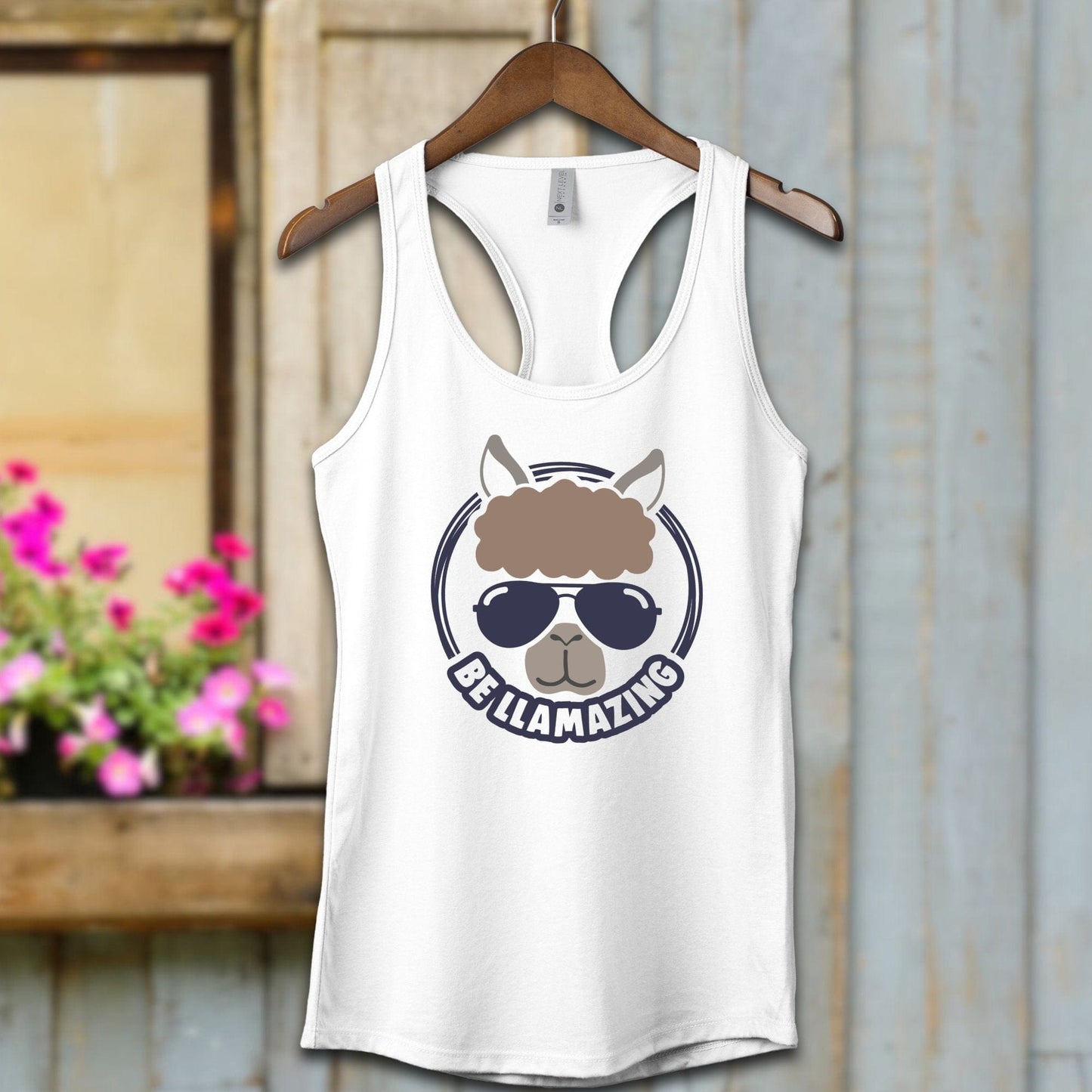 Ladies Shirt Adult Racerback / XS / White Be Llamazing Cool Alpaca Illustration Shirt