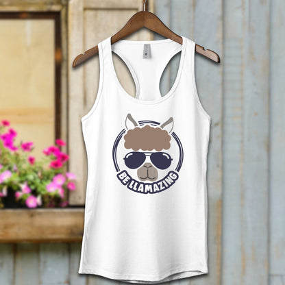 Ladies Shirt Adult Racerback / XS / White Be Llamazing Cool Alpaca Illustration Shirt