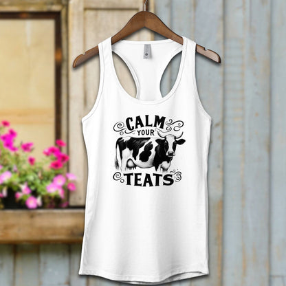 Ladies Shirt Adult Racerback / XS / White Calm Your Teats Shirt