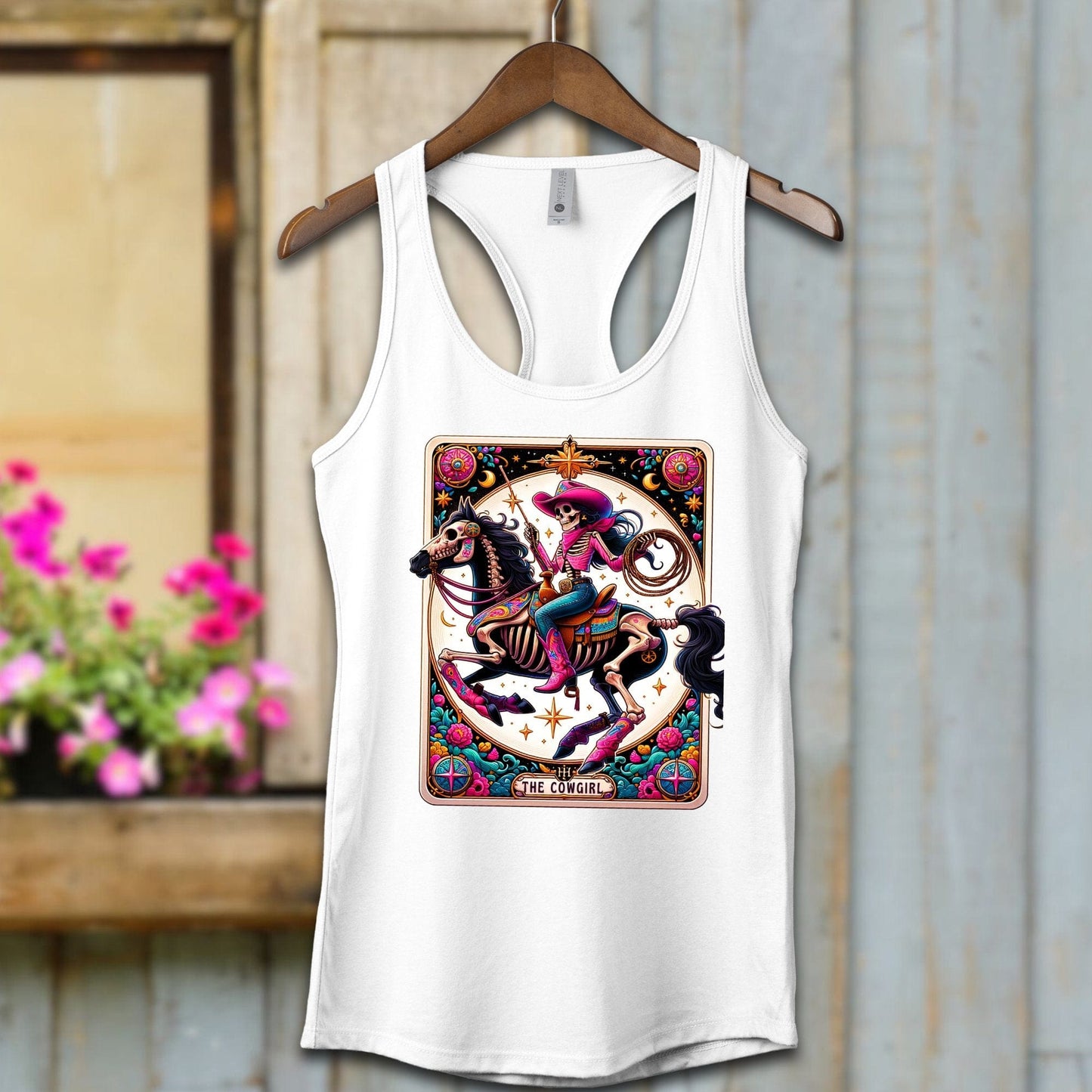 Ladies Shirt Adult Racerback / XS / White Tarot Card Cowgirl Shirt