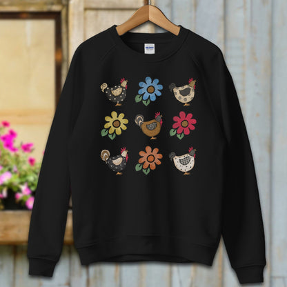 Ladies Shirt Adult Sweatshirt / S / Black Chickens and Flowers Shirt