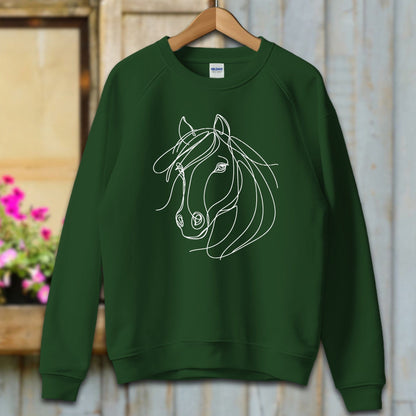 Ladies Shirt Adult Sweatshirt / S / Forest Green Elegant Horse Line Art Shirt