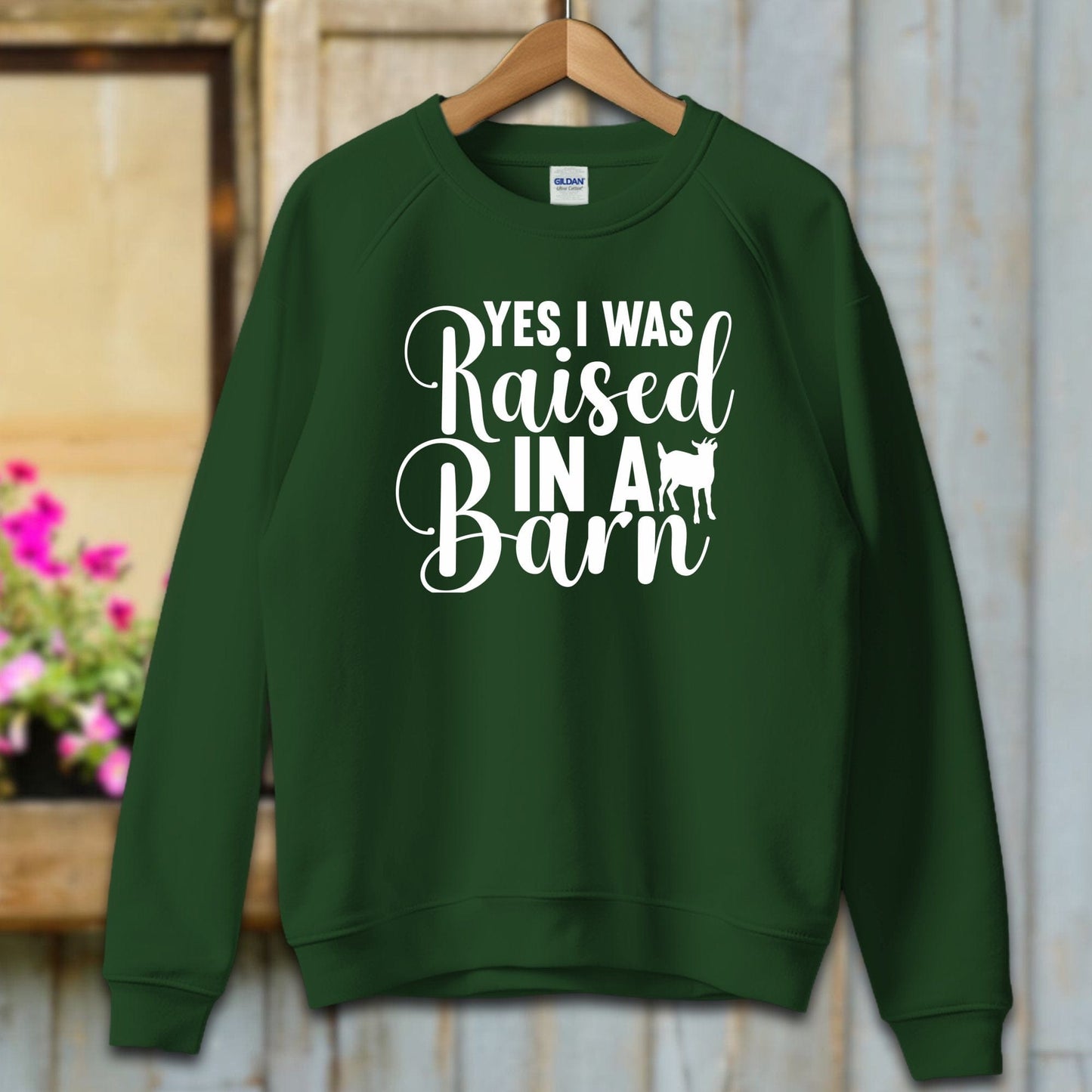 Ladies Shirt Adult Sweatshirt / S / Forest Green Yes I Was Raised In A Barn Shirt