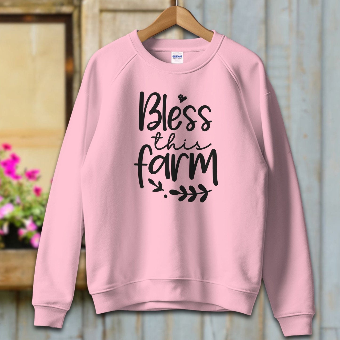 Ladies Shirt Adult Sweatshirt / S / Light Pink Bless this Farm Shirt