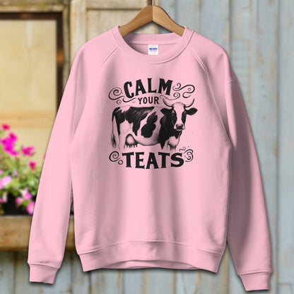 Ladies Shirt Adult Sweatshirt / S / Light Pink Calm Your Teats Shirt