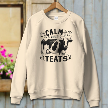 Ladies Shirt Adult Sweatshirt / S / Sand Calm Your Teats Shirt