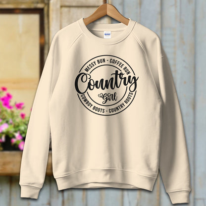 Ladies Shirt Adult Sweatshirt / S / Sand Country Girl Messy Bun Coffee Run Shirt