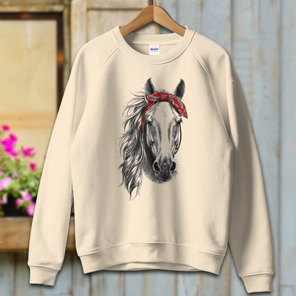 Ladies Shirt Adult Sweatshirt / S / Sand Stylish Horse with Red Bandana Shirt