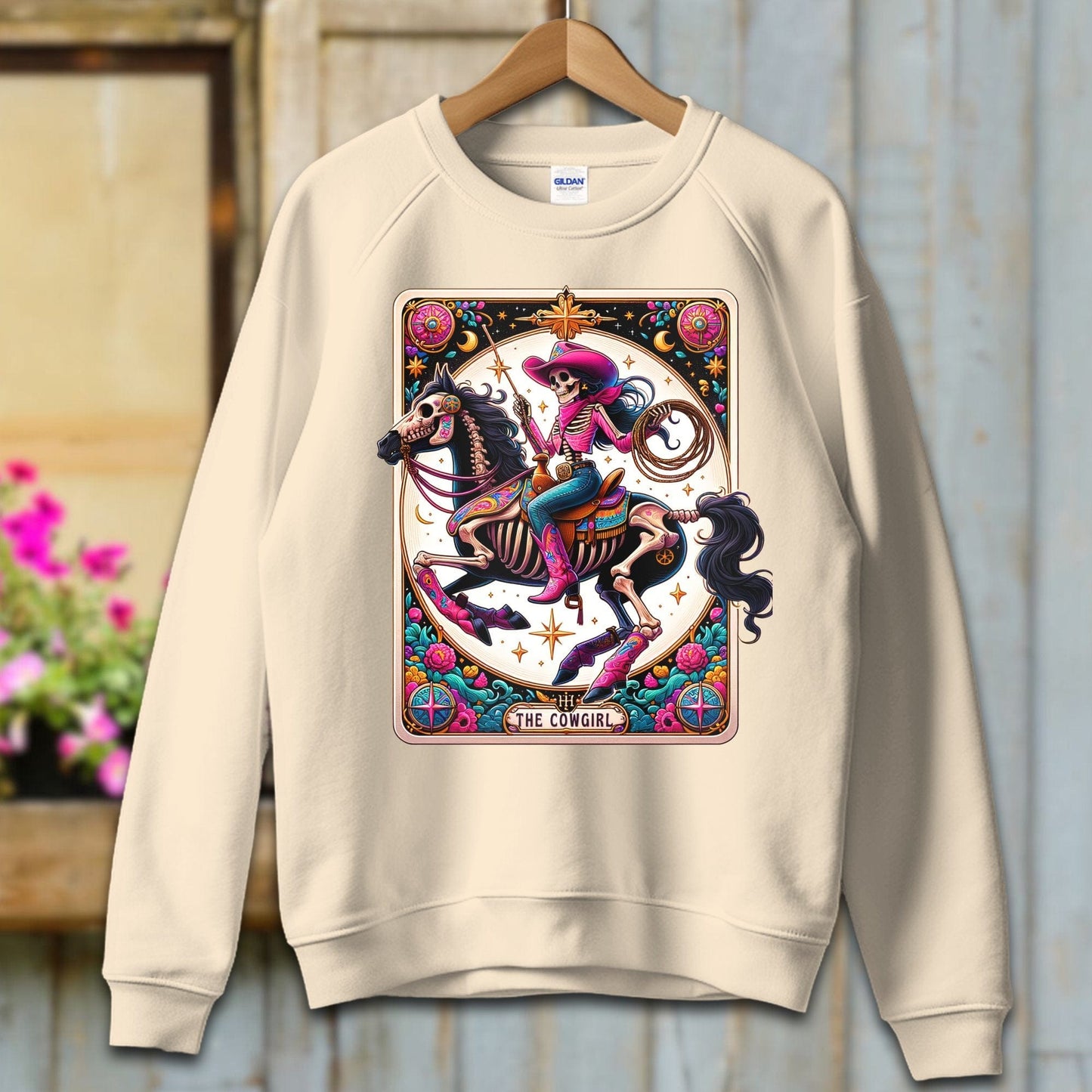 Ladies Shirt Adult Sweatshirt / S / Sand Tarot Card Cowgirl Shirt