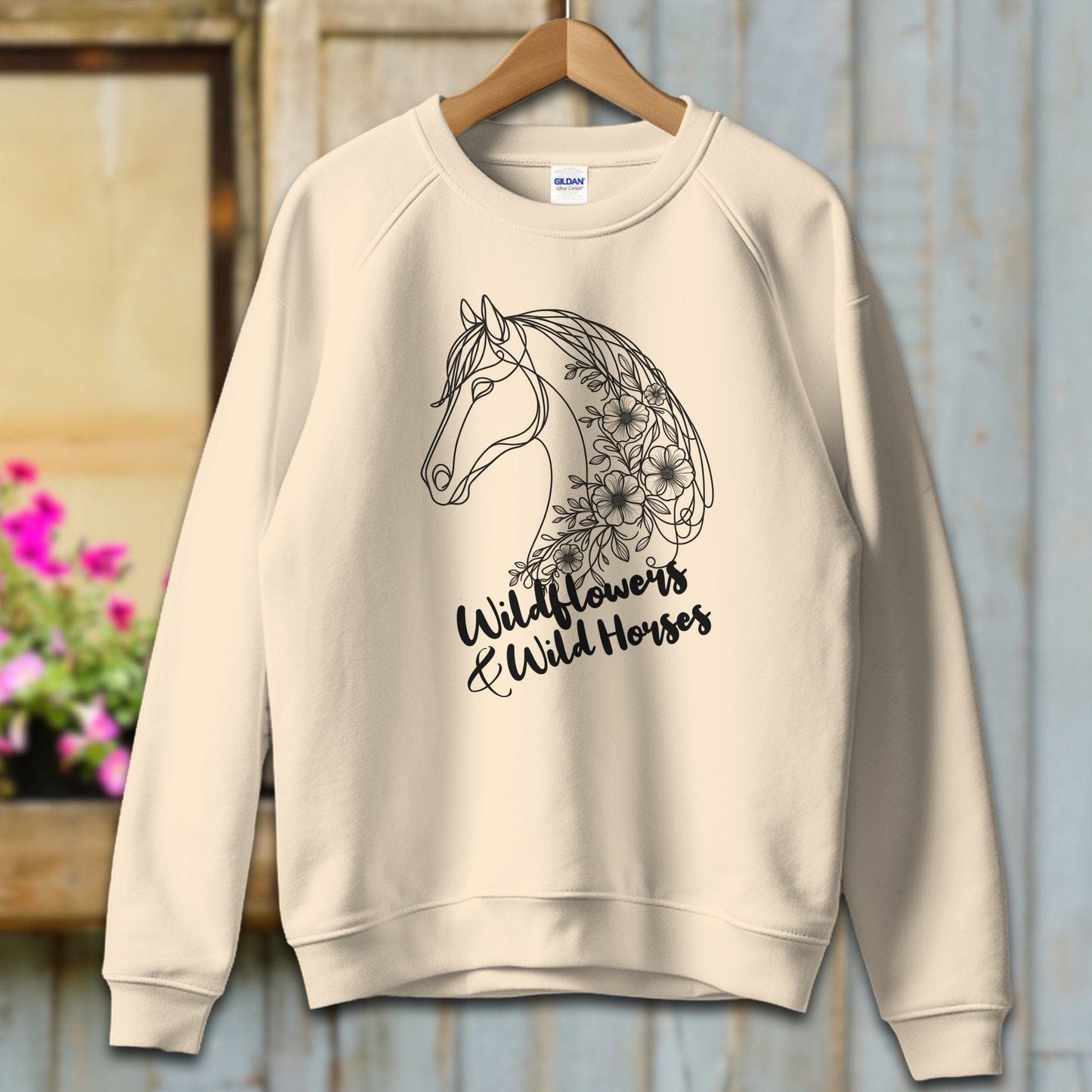 Ladies Shirt Adult Sweatshirt / S / Sand Wildflowers And Wild Horses Shirt