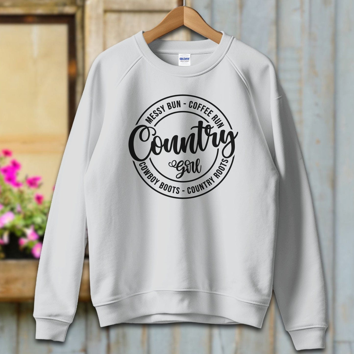 Ladies Shirt Adult Sweatshirt / S / Sport Grey Country Girl Messy Bun Coffee Run Shirt