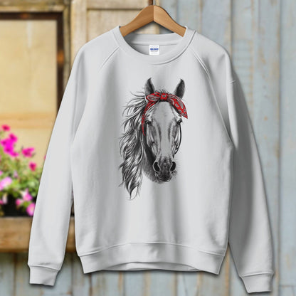 Ladies Shirt Adult Sweatshirt / S / Sport Grey Stylish Horse with Red Bandana Shirt