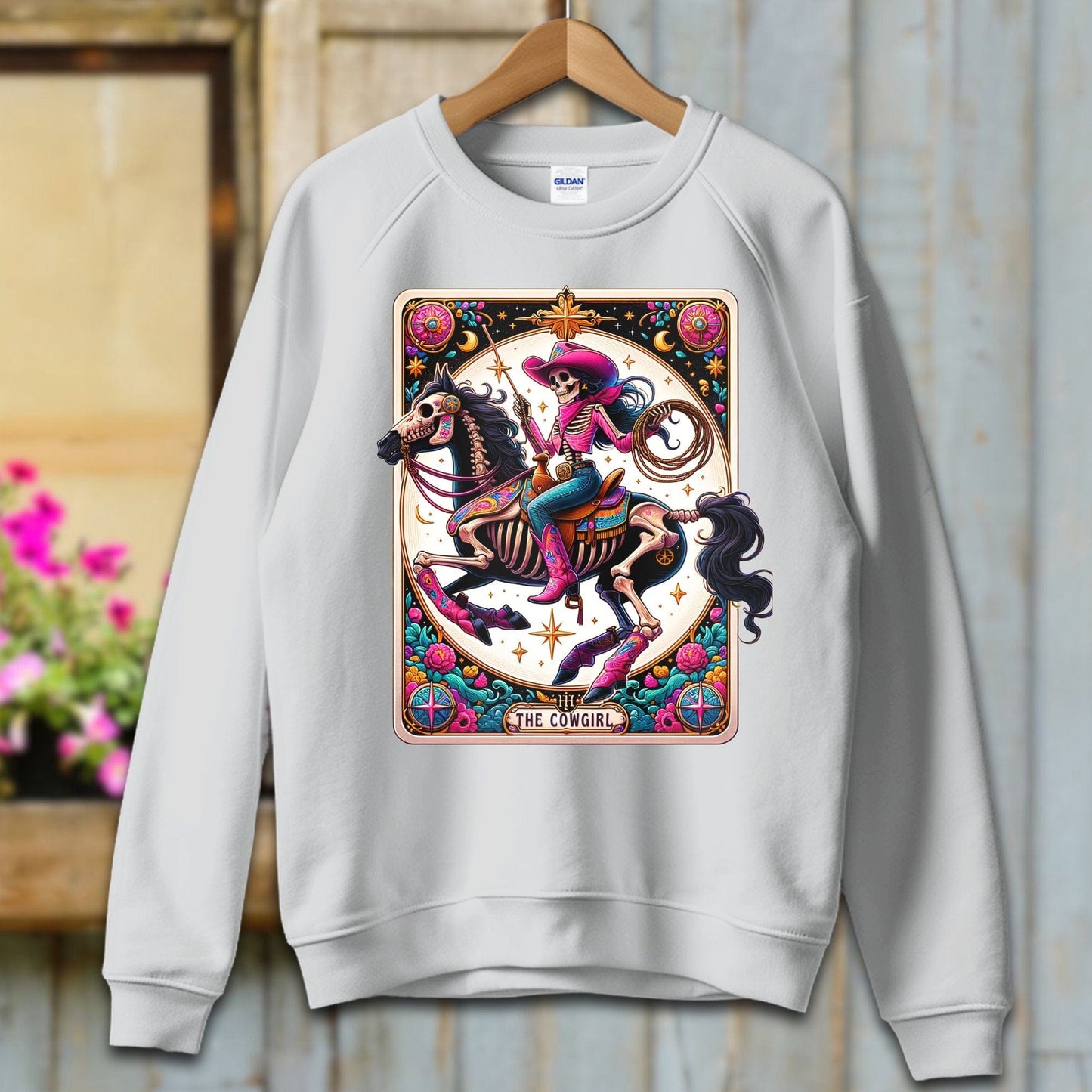 Ladies Shirt Adult Sweatshirt / S / Sport Grey Tarot Card Cowgirl Shirt