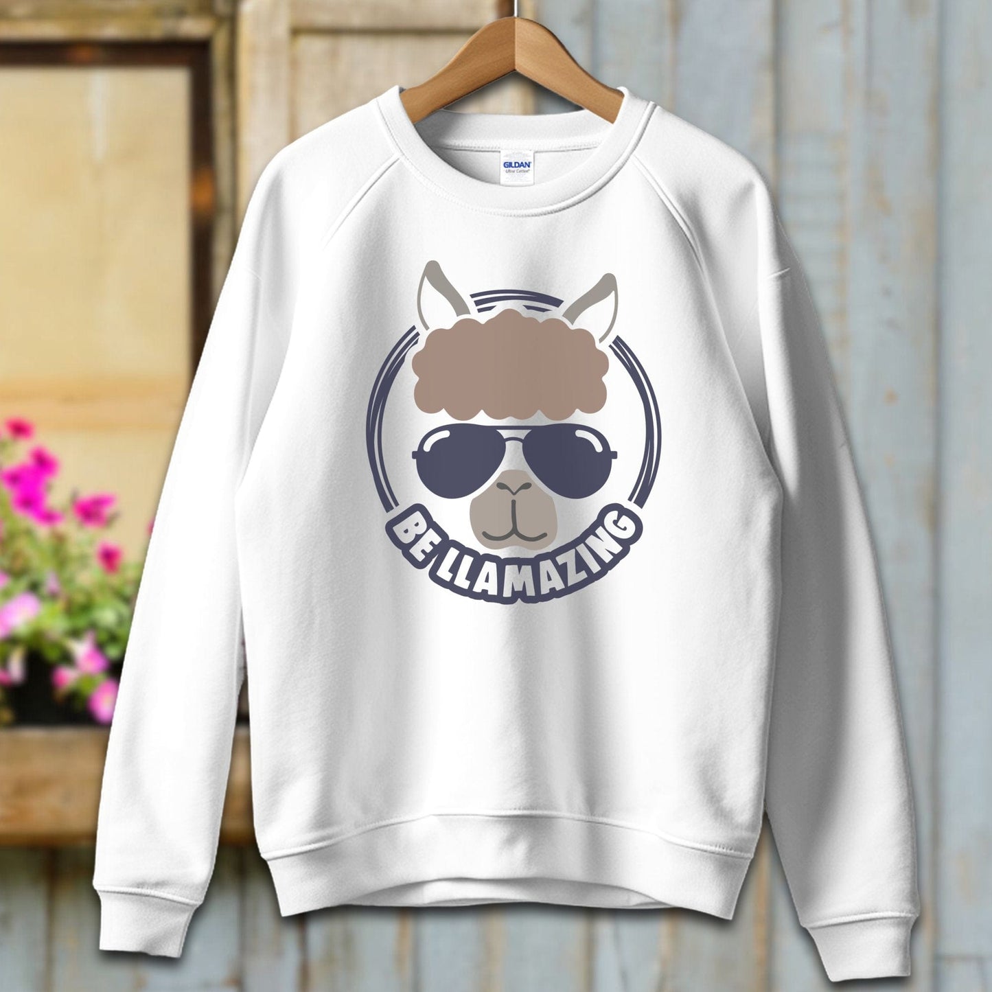 Ladies Shirt Adult Sweatshirt / S / White Be Llamazing Cool Alpaca Illustration Shirt