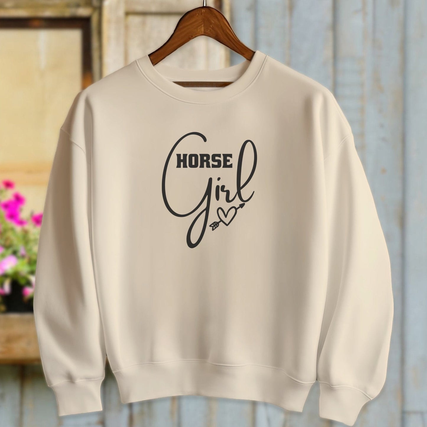 Ladies Shirt Adult Sweatshirt / Sand / S Horse Girl with Arrow Heart Shirt