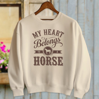 Ladies Shirt Adult Sweatshirt / Sand / S My Heart Belongs To A Horse Shirt