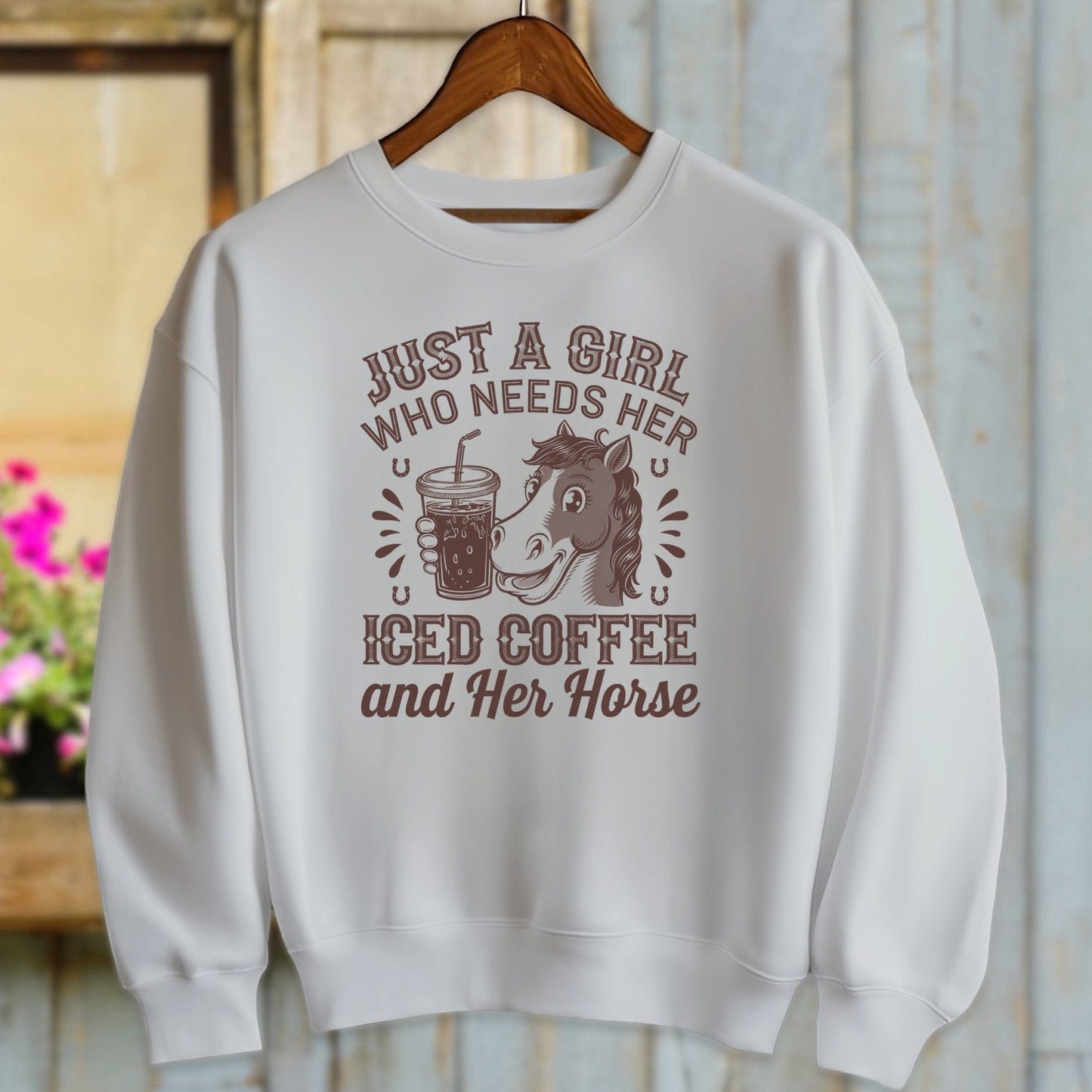 Ladies Shirt Adult Sweatshirt / Sport Grey / S Just A Girl Iced Coffee And Horse Shirt