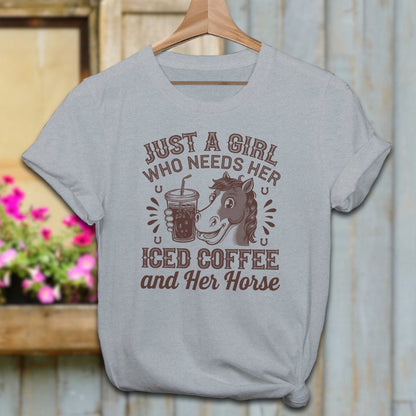 Ladies Shirt Adult T-Shirt / Athletic Heather / XS Just A Girl Iced Coffee And Horse Shirt