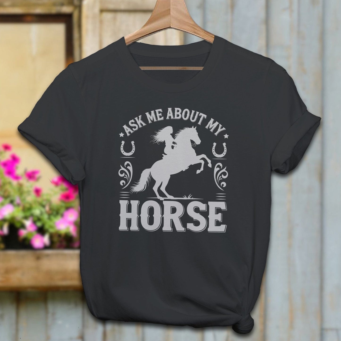 Ladies Shirt Adult T-Shirt / Black / XS Ask Me About My Horse Shirt