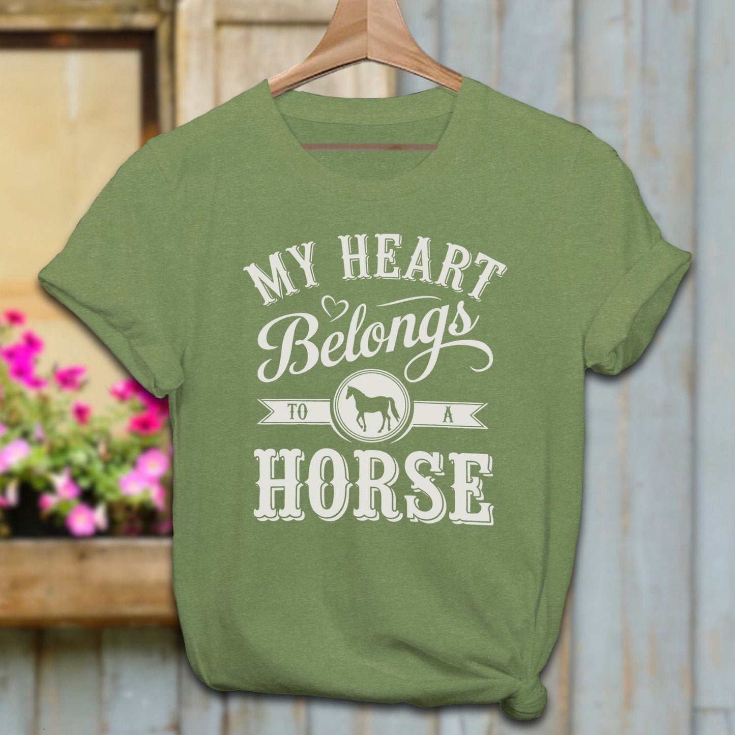 Ladies Shirt Adult T-Shirt / Heather Green / XS My Heart Belongs To A Horse Shirt