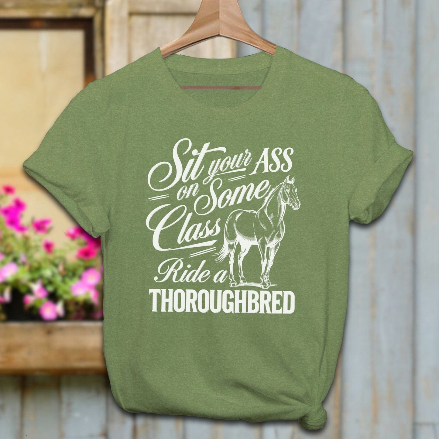 Ladies Shirt Adult T-Shirt / Heather Green / XS Ride a Thoroughbred Shirt