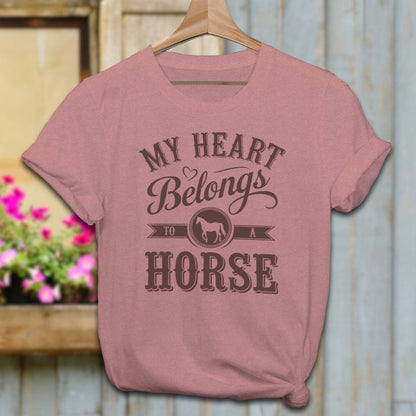 Ladies Shirt Adult T-Shirt / Heather Mauve / XS My Heart Belongs To A Horse Shirt