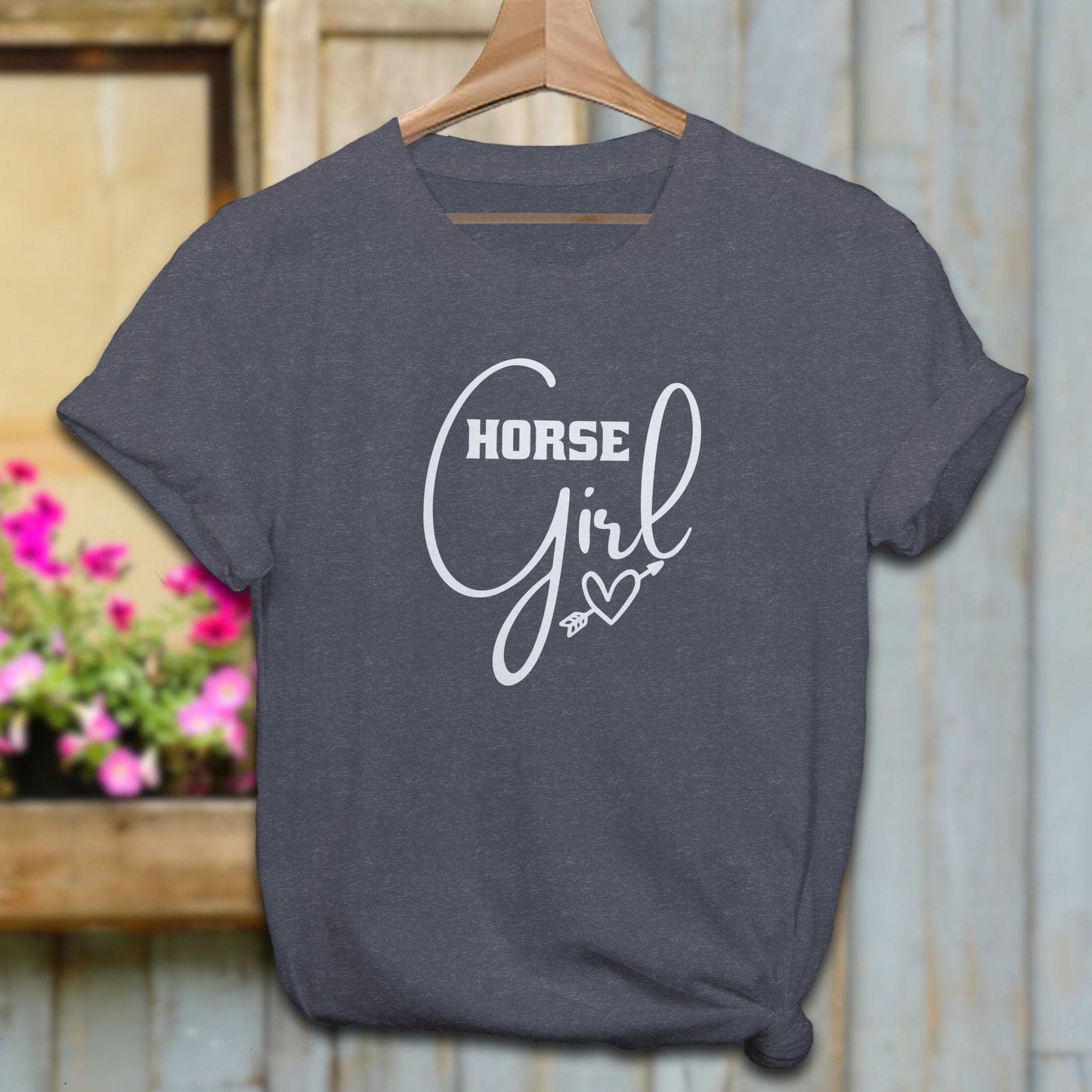 Ladies Shirt Adult T-shirt / Heather Navy / XS Horse Girl with Arrow Heart Shirt