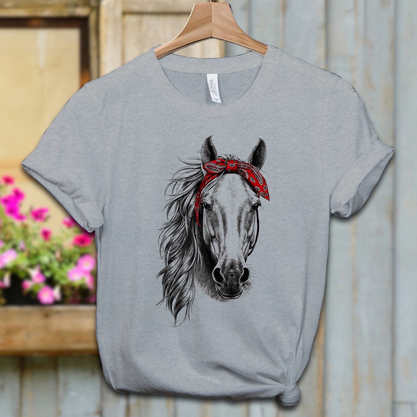 Ladies Shirt Adult T-shirt / XS / Athletic Heather Stylish Horse with Red Bandana Shirt