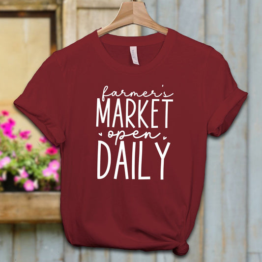 Ladies Shirt Adult T-shirt / XS / Cardinal Farmer's Market Open Daily Shirt