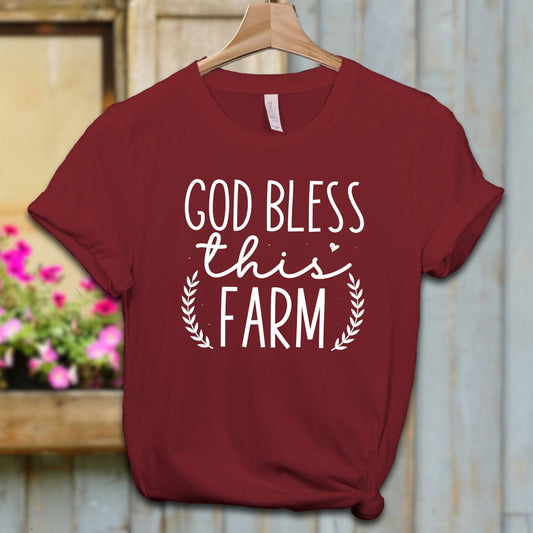 Ladies Shirt Adult T-shirt / XS / Cardinal Inspirational God Bless This Farm Shirt