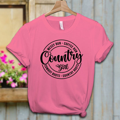 Ladies Shirt Adult T-shirt / XS / Charity Pink Country Girl Messy Bun Coffee Run Shirt