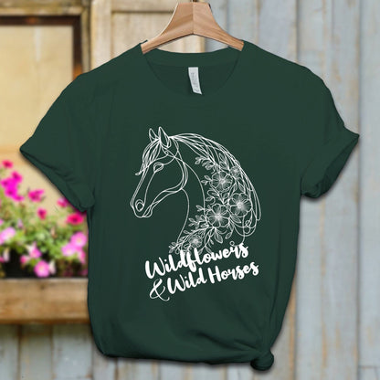 Ladies Shirt Adult T-shirt / XS / Forest Wildflowers And Wild Horses Shirt