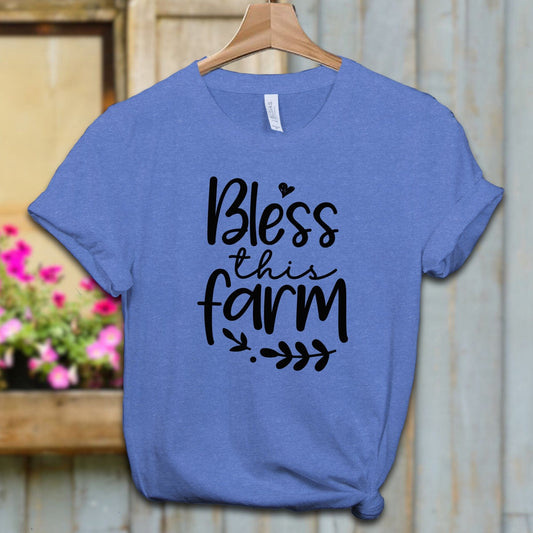 Ladies Shirt Adult T-shirt / XS / Heather Columbia Blue Bless this Farm Shirt