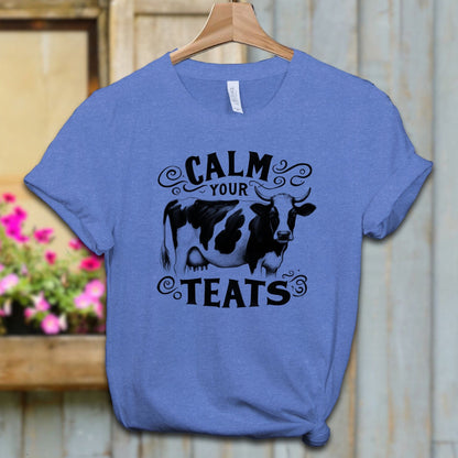 Ladies Shirt Adult T-shirt / XS / Heather Columbia Blue Calm Your Teats Shirt