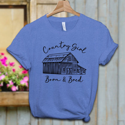 Ladies Shirt Adult T-shirt / XS / Heather Columbia Blue Country Girl Born and Bred Shirt