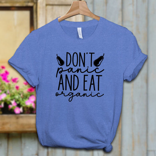 Ladies Shirt Adult T-shirt / XS / Heather Columbia Blue Don't Panic And Eat Organic Shirt