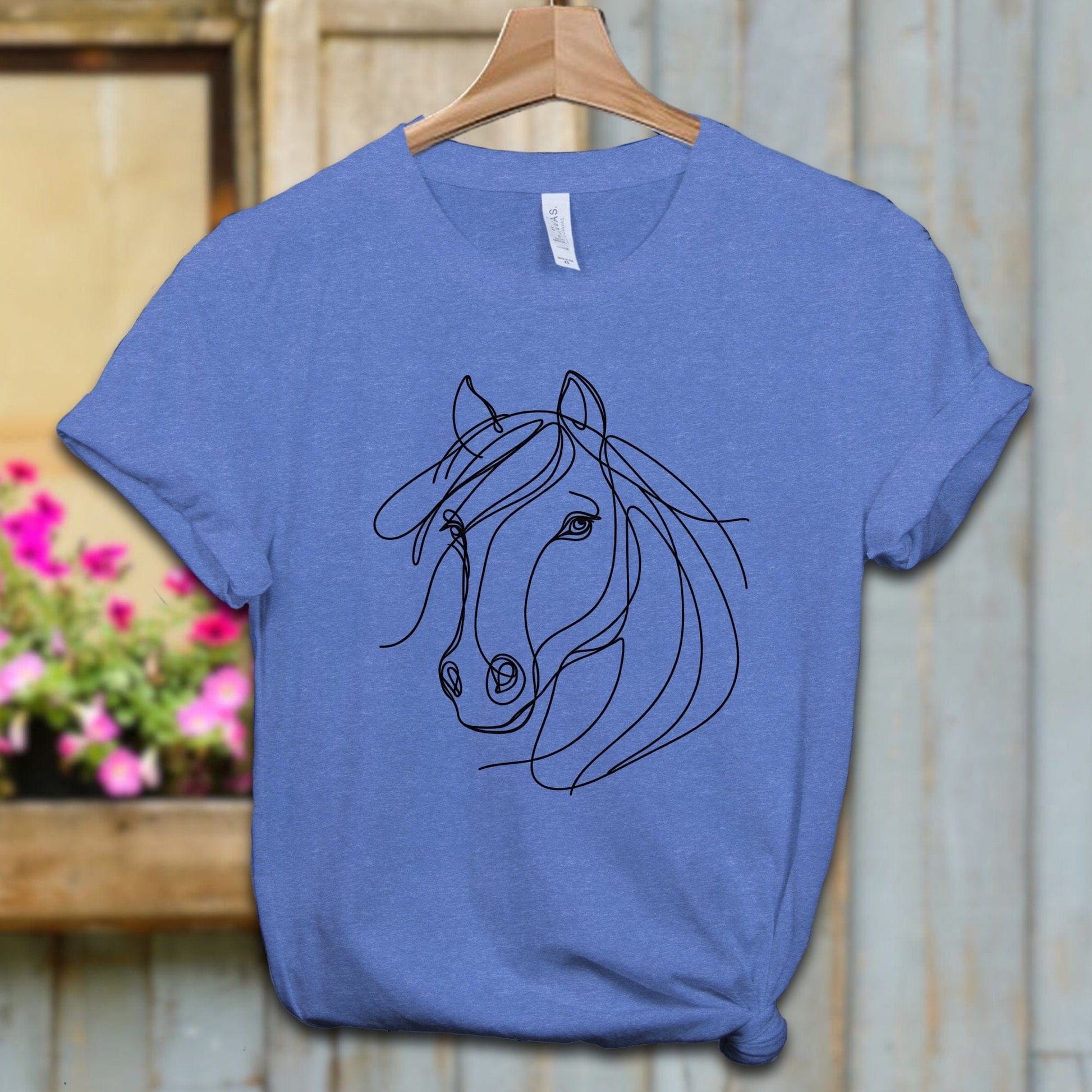 Ladies Shirt Adult T-shirt / XS / Heather Columbia Blue Elegant Horse Line Art Shirt