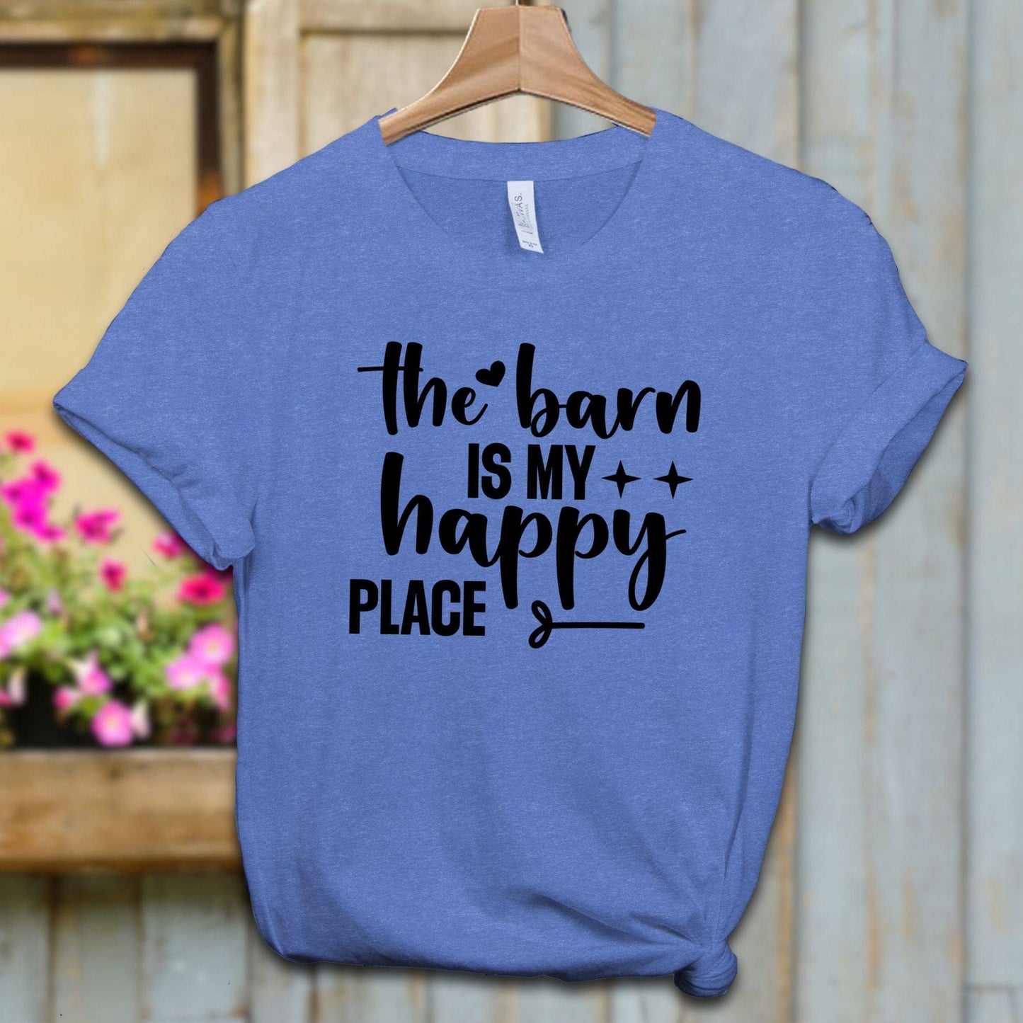 Ladies Shirt Adult T-shirt / XS / Heather Columbia Blue The Barn Is My Happy Place Shirt