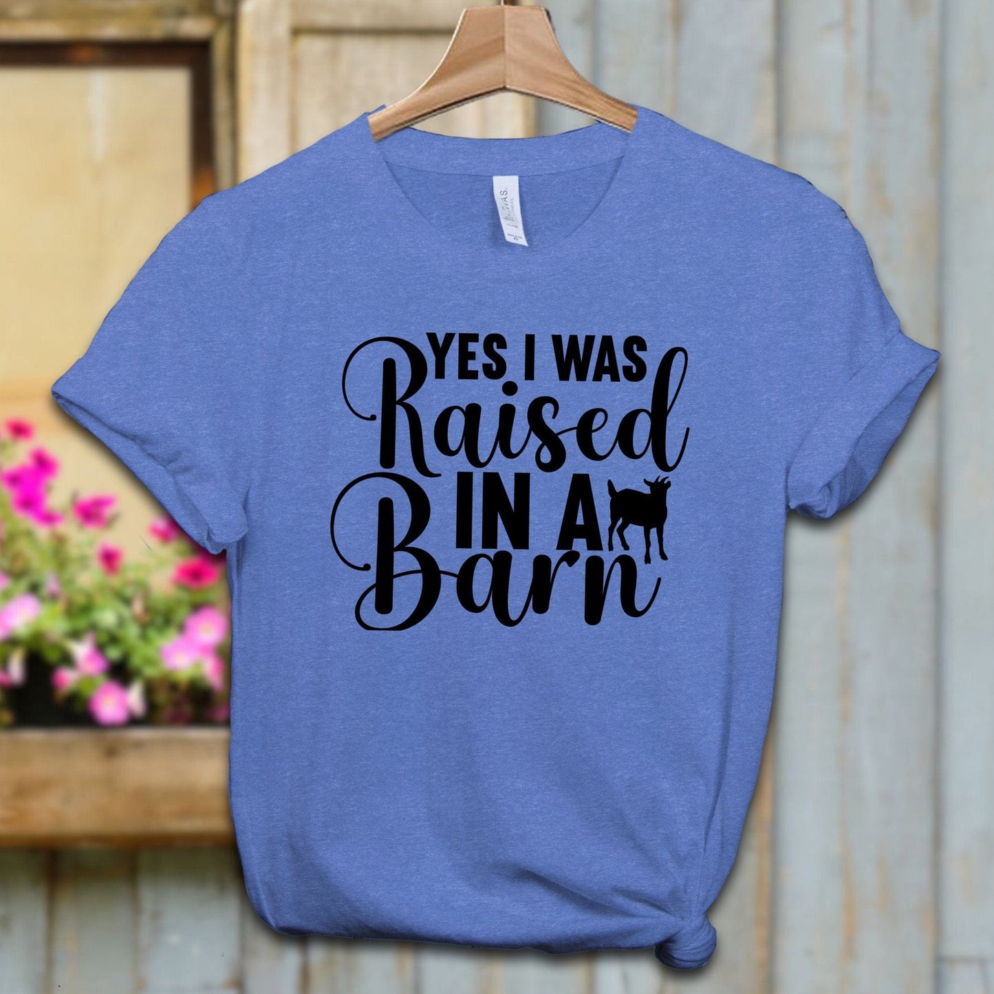 Ladies Shirt Adult T-shirt / XS / Heather Columbia Blue Yes I Was Raised In A Barn Shirt