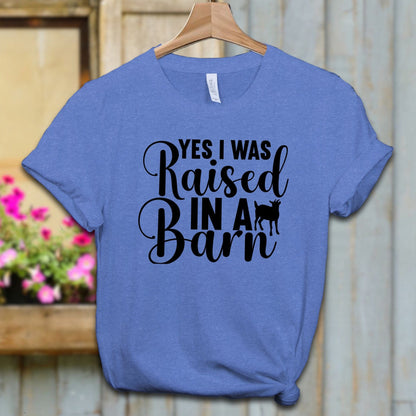 Ladies Shirt Adult T-shirt / XS / Heather Columbia Blue Yes I Was Raised In A Barn Shirt