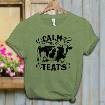 Ladies Shirt Adult T-shirt / XS / Heather Green Calm Your Teats Shirt