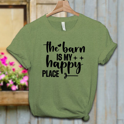 Ladies Shirt Adult T-shirt / XS / Heather Green The Barn Is My Happy Place Shirt