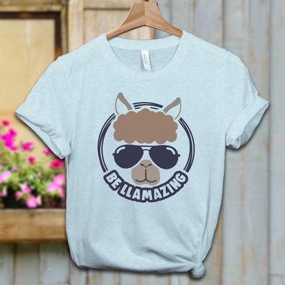 Ladies Shirt Adult T-shirt / XS / Heather Ice Blue Be Llamazing Cool Alpaca Illustration Shirt