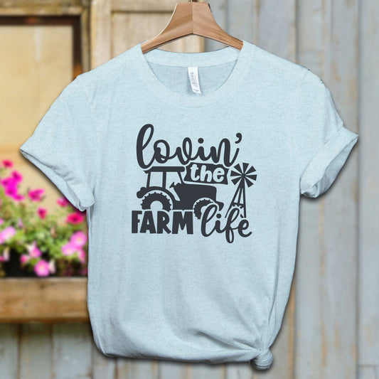 Ladies Shirt Adult T-shirt / XS / Heather Ice Blue Lovin the Farm Life Tractor Shirt