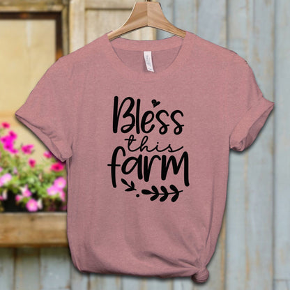 Ladies Shirt Adult T-shirt / XS / Heather Mauve Bless this Farm Shirt