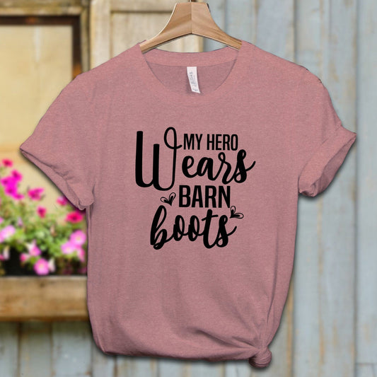 Ladies Shirt Adult T-shirt / XS / Heather Mauve My Hero Wears Barn Boots Shirt