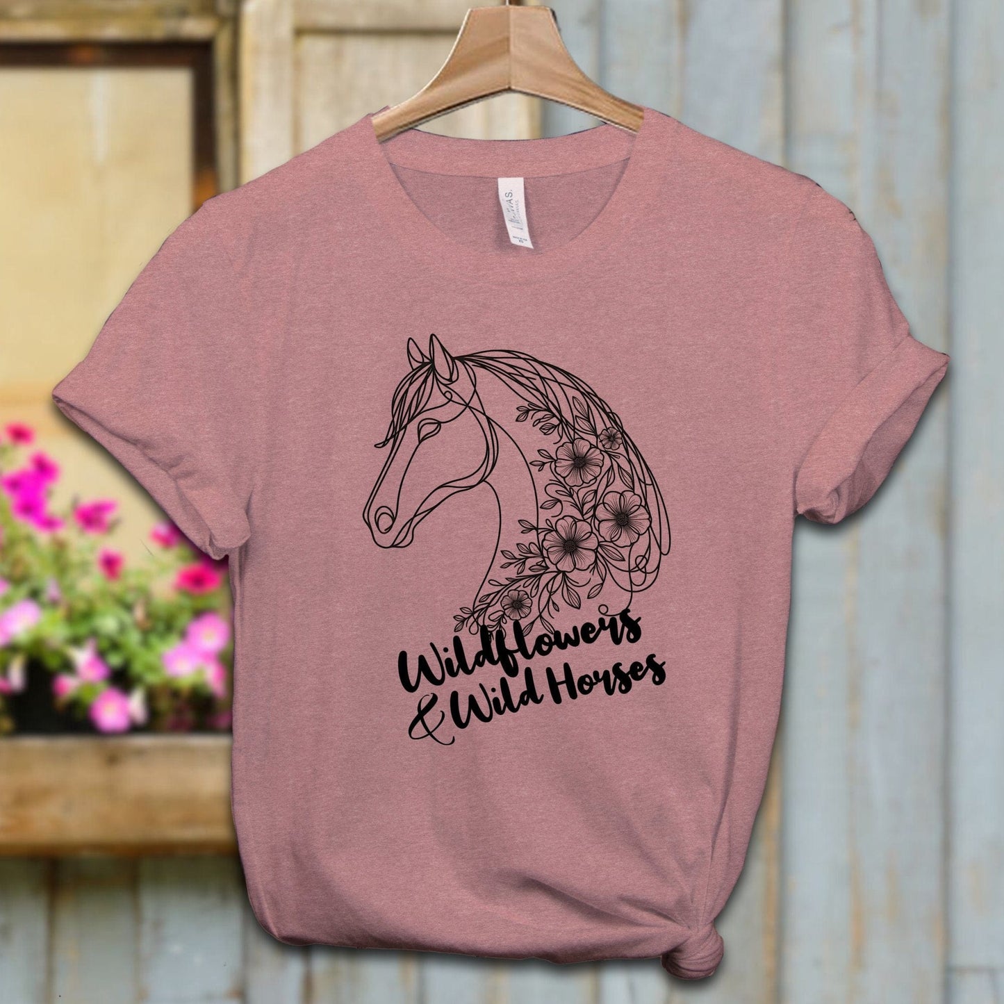 Ladies Shirt Adult T-shirt / XS / Heather Mauve Wildflowers And Wild Horses Shirt