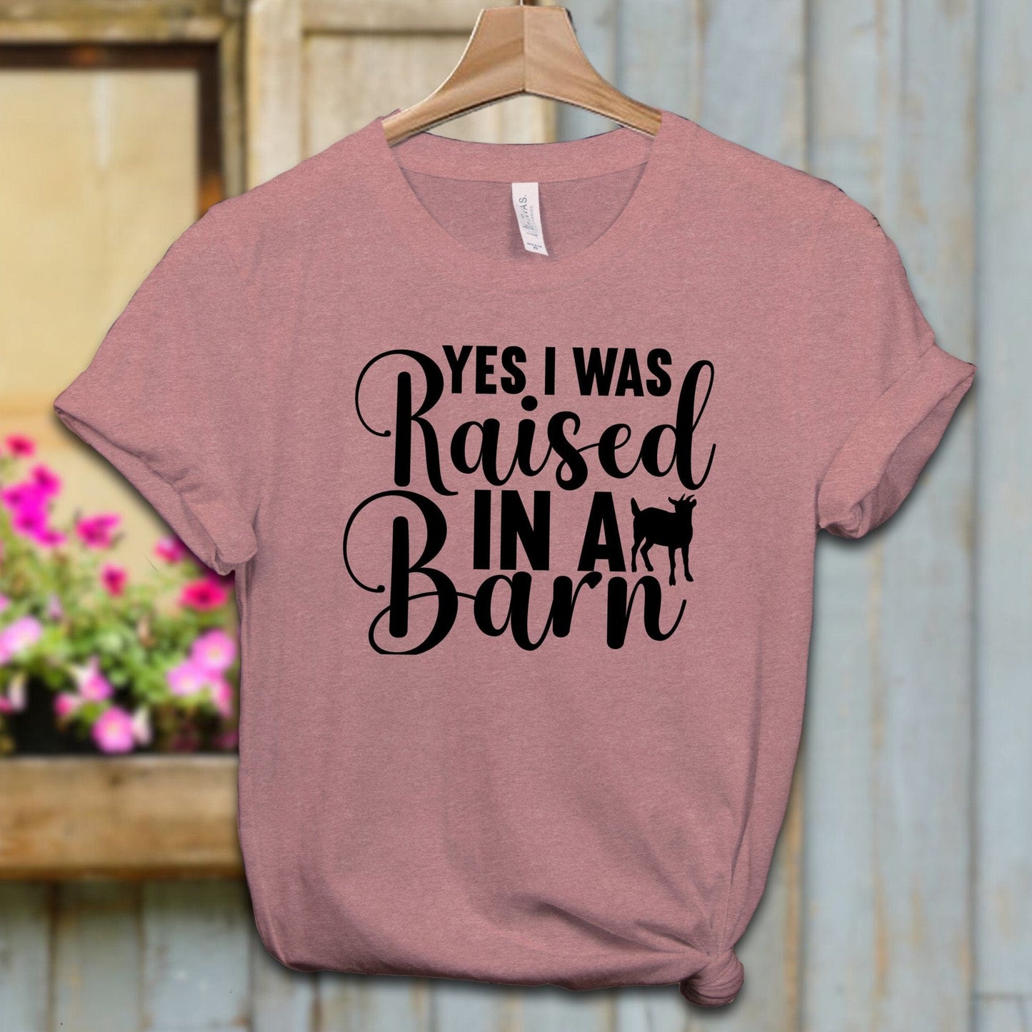 Ladies Shirt Adult T-shirt / XS / Heather Mauve Yes I Was Raised In A Barn Shirt