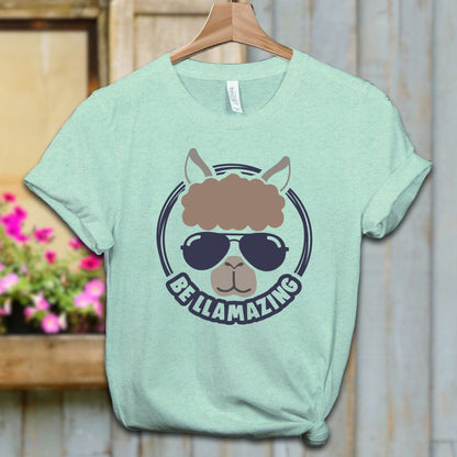 Ladies Shirt Adult T-shirt / XS / Heather Mint Be Llamazing Cool Alpaca Illustration Shirt